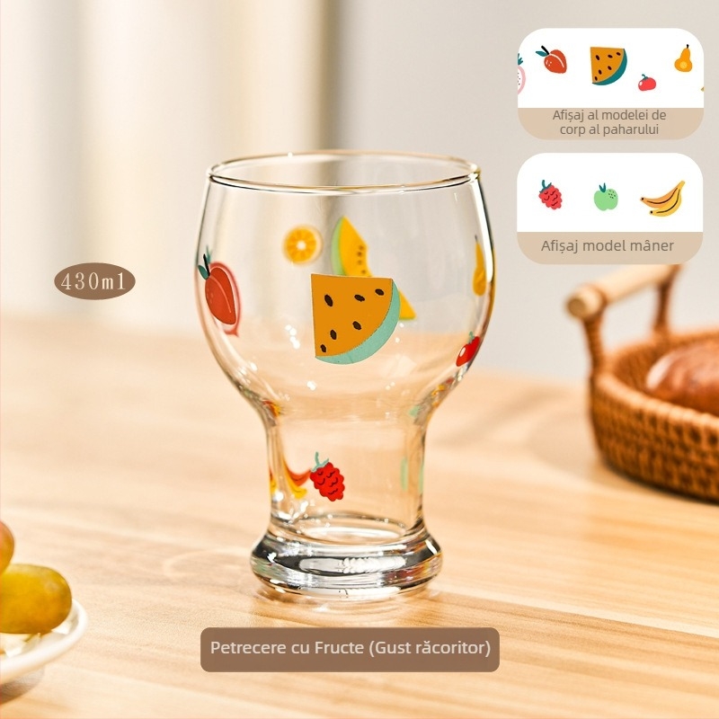 Pahar de sticlă, borosilicat înalt, formă rotundă, model cartoon, stil drăguț, imprimare logo