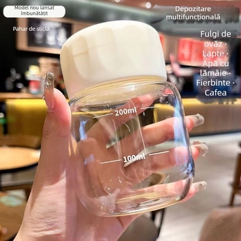 Pahar de apă din sticlă cu capac, design modern minimalist, imprimare logo, sticlă simplă cu un singur strat, rezistent la temperaturi înalte