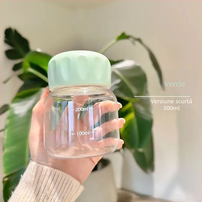 Pahar de apă din sticlă cu capac, design modern minimalist, imprimare logo, sticlă simplă cu un singur strat, rezistent la temperaturi înalte