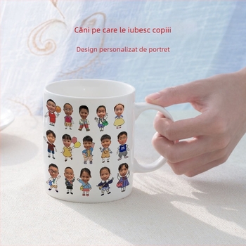 Cană ceramică pentru copii cu autoportret desen animat – sigilată și etanșă, personalizabilă, suvenir de absolvire