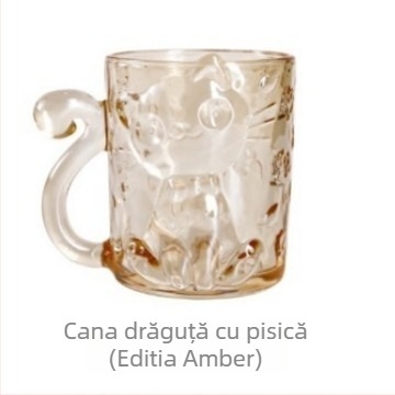 Ceșuță din sticlă de cristal cu design cu pisică desen animat, formă cilindrică cu mâner (sticlă de cristal; stil desen animat; formă cilindrică; 200 g; personalizare disponibilă)