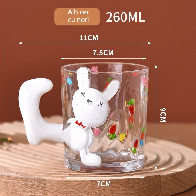 Ceșuță din sticlă de cristal cu design cu pisică desen animat, formă cilindrică cu mâner (sticlă de cristal; stil desen animat; formă cilindrică; 200 g; personalizare disponibilă)