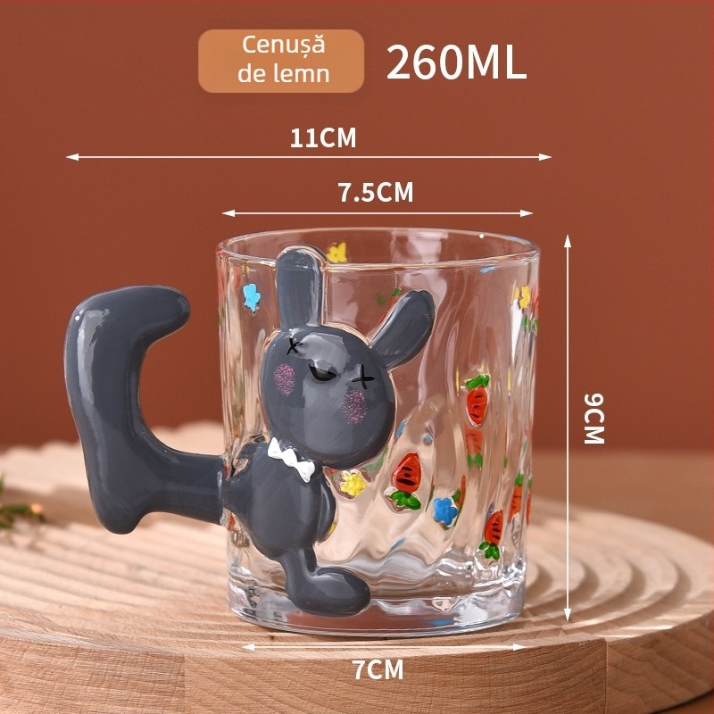 Ceșuță din sticlă de cristal cu design cu pisică desen animat, formă cilindrică cu mâner (sticlă de cristal; stil desen animat; formă cilindrică; 200 g; personalizare disponibilă)