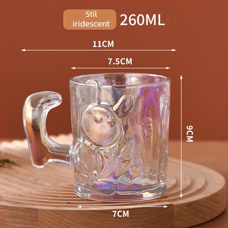 Ceșuță din sticlă de cristal cu design cu pisică desen animat, formă cilindrică cu mâner (sticlă de cristal; stil desen animat; formă cilindrică; 200 g; personalizare disponibilă)