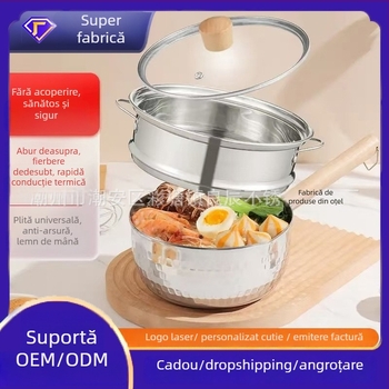 Oală de lapte din oțel inoxidabil 304, stil japonez, fără acoperire, cu steamer și capac de sticlă, fund unic, model 5485754