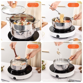 Oală de lapte din oțel inoxidabil 304, stil japonez, fără acoperire, cu steamer și capac de sticlă, fund unic, model 5485754