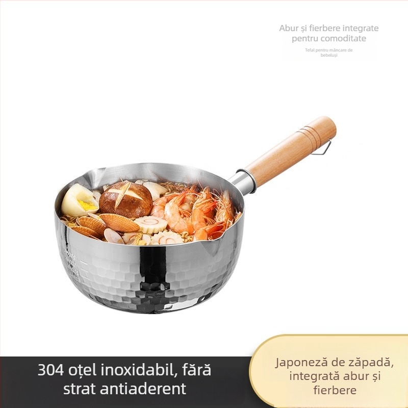 Oală de lapte din oțel inoxidabil 304, stil japonez, fără acoperire, cu steamer și capac de sticlă, fund unic, model 5485754