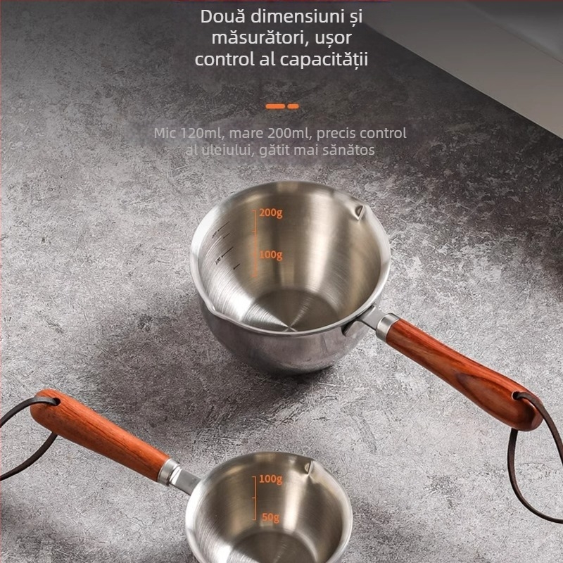 Oală de turnare a uleiului din oțel inoxidabil, model 8248, fund plat, fără capac, compatibilă cu aragazuri universale