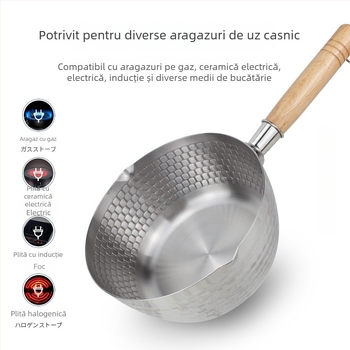 Oală de lapte din oțel inoxidabil 304, mâner din lemn, fără strat, capac din sticlă, fund simplu