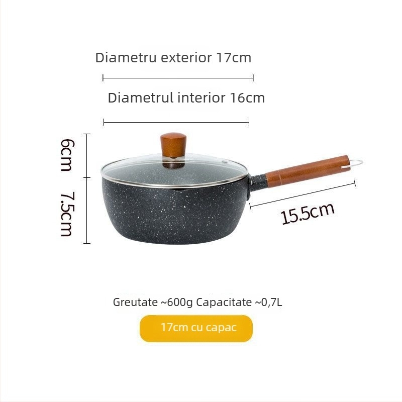 Oală de lapte din fier, cu strat antiaderent, model NG001, capac din sticlă temperată