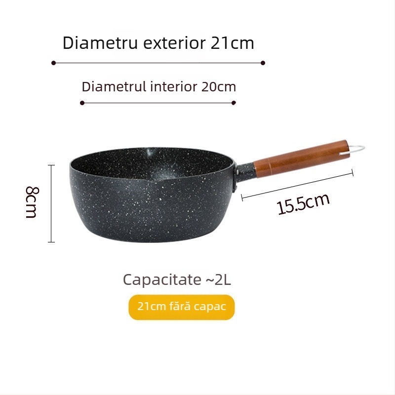 Oală de lapte din fier, cu strat antiaderent, model NG001, capac din sticlă temperată