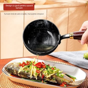 Tigaie din fier forjat pentru ulei încins, adâncime 5,5 cm, greutate 1 kg, compatibilă cu plita universală