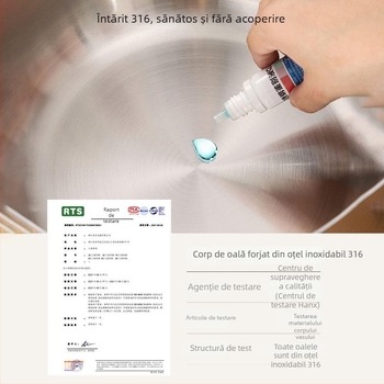 Tigaie de prăjit cu fund plat din oțel inoxidabil 316, fără strat, calitate alimentară, îngroșat, compatibilă cu plita cu inducție