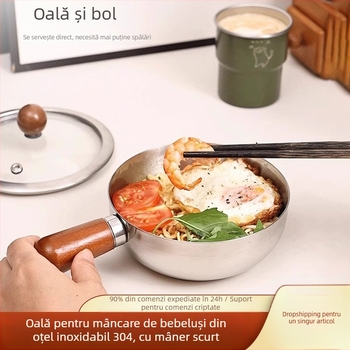 Oală mică pentru tăiței, din oțel inoxidabil 304, capac din sticlă, 280 g, modelul 304xgw70241229, stil modern simplu
