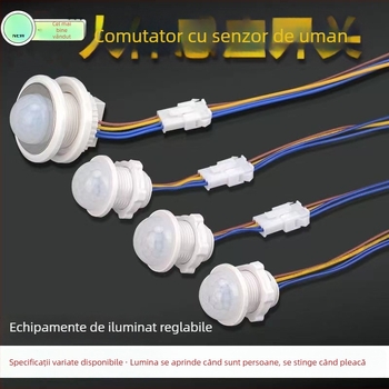 Modul senzor infraroșu pentru corp cu întârziere inteligentă pentru controlul iluminatului, cu senzor de lumină; întârziere 30–40 s; tensiuni 110–240 V AC sau 12–36 V DC; potrivit pentru dulapuri, dozatoare de săpun și iluminat