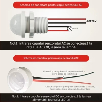 Modul senzor infraroșu pentru corp cu întârziere inteligentă pentru controlul iluminatului, cu senzor de lumină; întârziere 30–40 s; tensiuni 110–240 V AC sau 12–36 V DC; potrivit pentru dulapuri, dozatoare de săpun și iluminat