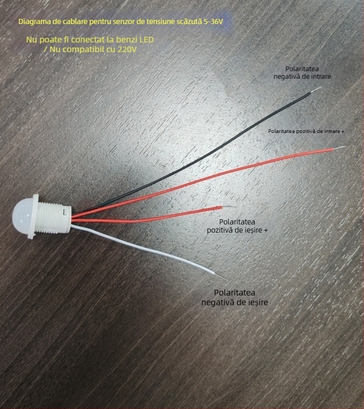 Modul senzor infraroșu pentru corp cu întârziere inteligentă pentru controlul iluminatului, cu senzor de lumină; întârziere 30–40 s; tensiuni 110–240 V AC sau 12–36 V DC; potrivit pentru dulapuri, dozatoare de săpun și iluminat