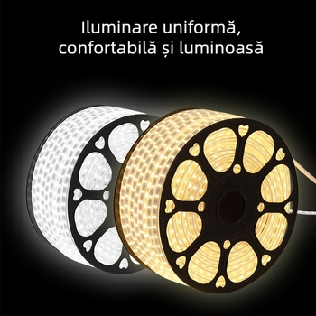 Bandă LED 5730, impermeabilă pentru exterior, 220V, 120 LED-uri, intensitate reglabilă