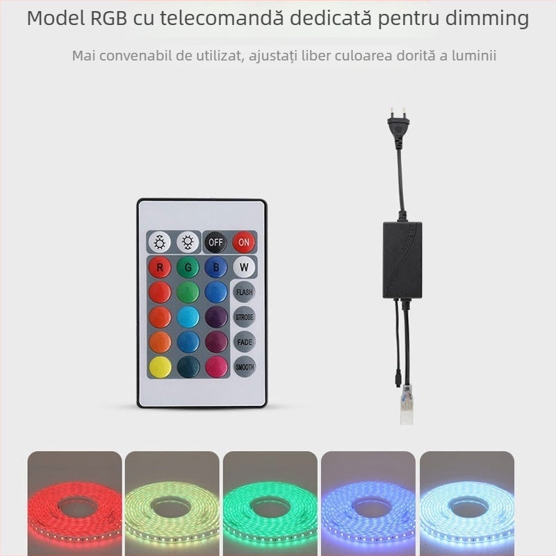 Bandă LED 5730, impermeabilă pentru exterior, 220V, 120 LED-uri, intensitate reglabilă