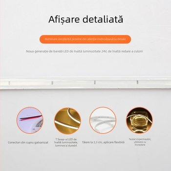 Bandă LED COB cu acoperire siliconică autoadezivă, impermeabilă pentru exterior, 24V, 180 LED (2835), unghi fascicul 120°, 10 W/m, durată de viață 50.000 ore