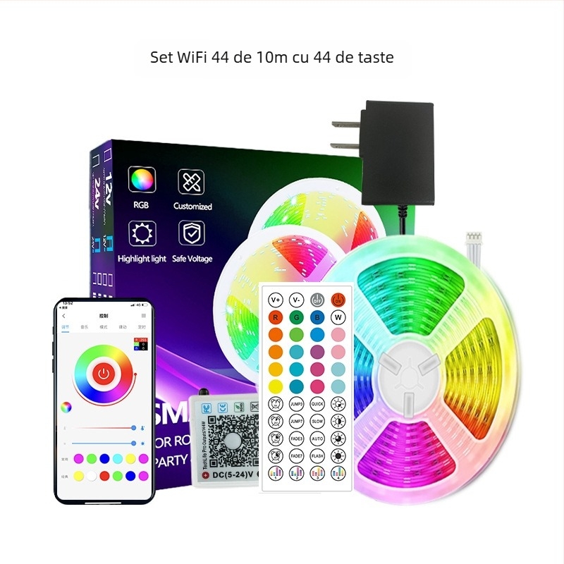Bandă LED RGB Magic, model 3535RGB, 24V, 5W/m, control WiFi/Bluetooth cu reglajul intensității luminii