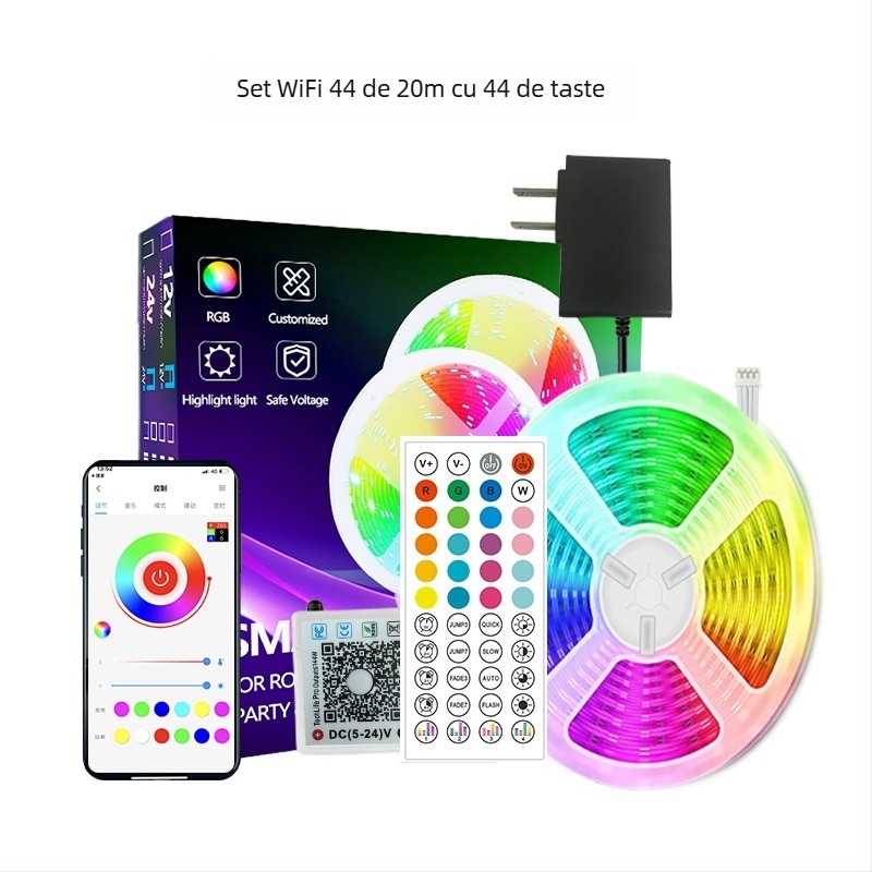 Bandă LED RGB Magic, model 3535RGB, 24V, 5W/m, control WiFi/Bluetooth cu reglajul intensității luminii