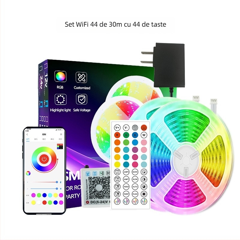 Bandă LED RGB Magic, model 3535RGB, 24V, 5W/m, control WiFi/Bluetooth cu reglajul intensității luminii