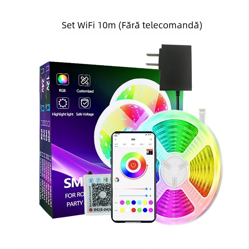 Bandă LED RGB Magic, model 3535RGB, 24V, 5W/m, control WiFi/Bluetooth cu reglajul intensității luminii