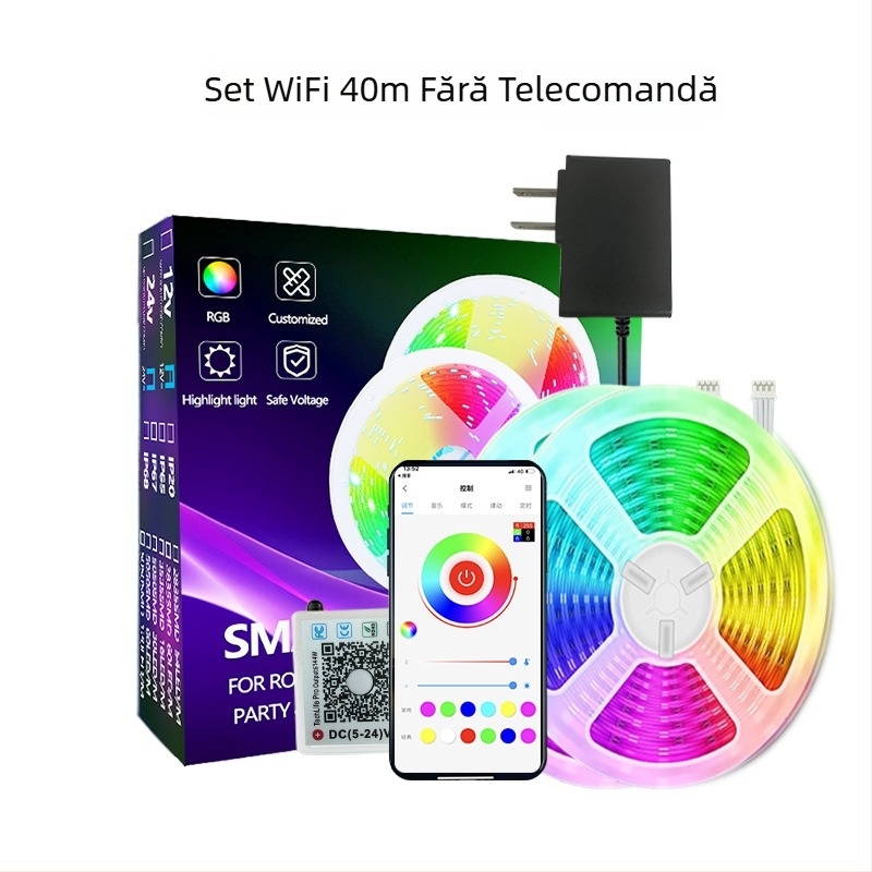 Bandă LED RGB Magic, model 3535RGB, 24V, 5W/m, control WiFi/Bluetooth cu reglajul intensității luminii