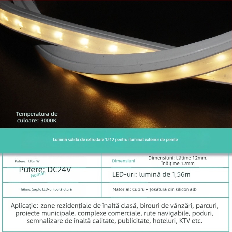 Bandă LED exterioară rezistentă la apă pentru iluminat pereți, 18W, 2835 LED, 56/m, fascicul 30°