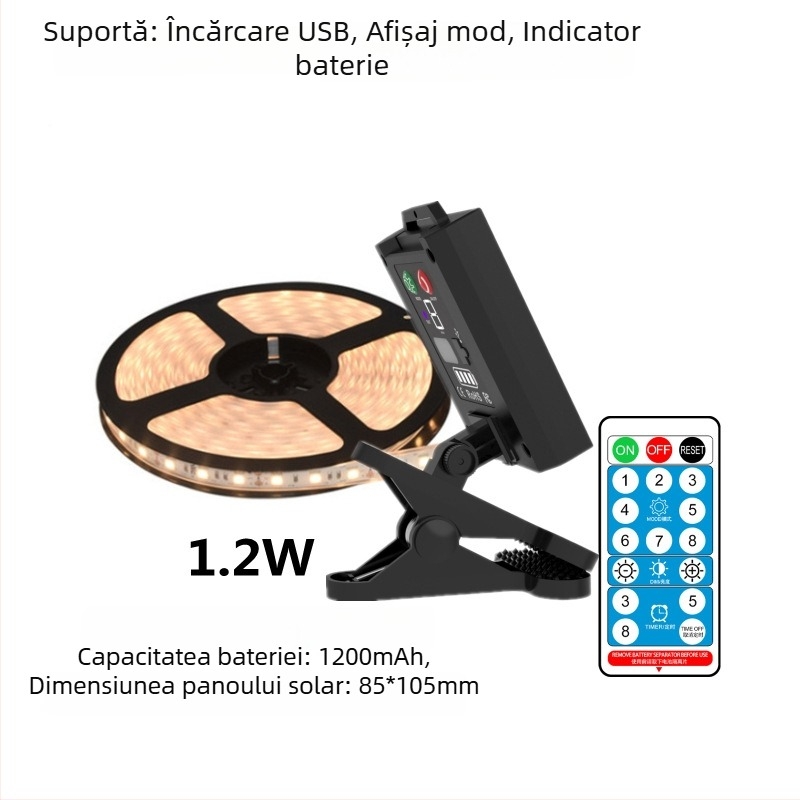 Bandă LED solară pentru decor exterior (Sursă de alimentare: energie solară, baterie, USB; Control: buton/telecomandă; Personalizare disponibilă)