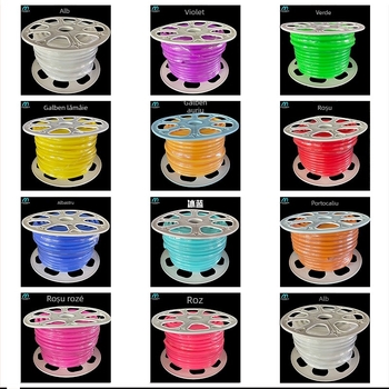 Bandă LED Neon Despărțită — flexibilă din silicon, impermeabilă pentru publicitate în exterior; 8W/m, 5/12V, 110/120 LED (2835), fascicul de 120°, viață 50.000 h