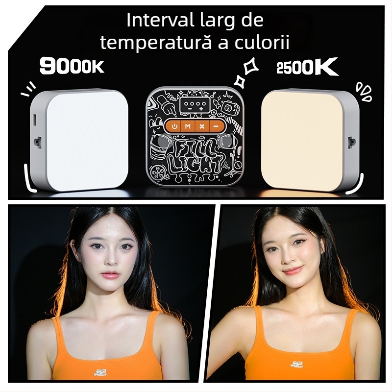 Lumină portabilă pentru fotografiat M25, telefoane mobile și camere — 3,7V, baterie 18650, reglabilă, intensitate reglabilă.