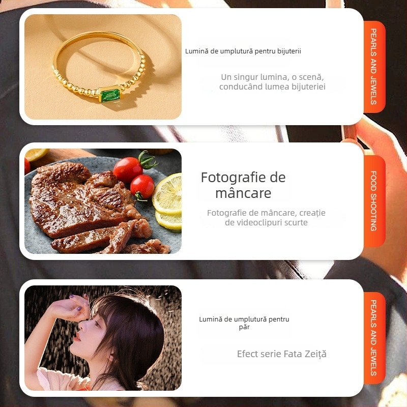 Lumină portabilă pentru fotografie cu LED COB, 6500K alb rece, reglabilă intensitate, soclu E27, 24V/3A