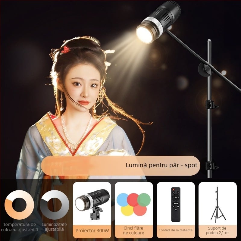 Lumină portabilă pentru fotografie cu LED COB, 6500K alb rece, reglabilă intensitate, soclu E27, 24V/3A