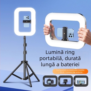 Lumină circulară LED portabilă cu suport pentru telefon, YM-200, temperatură de culoare reglabilă 2500K-9900K, putere 10-50W, tensiune 5V