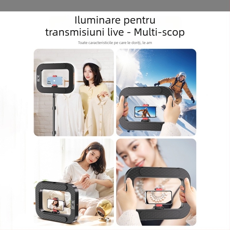 Lumină circulară LED portabilă cu suport pentru telefon, YM-200, temperatură de culoare reglabilă 2500K-9900K, putere 10-50W, tensiune 5V