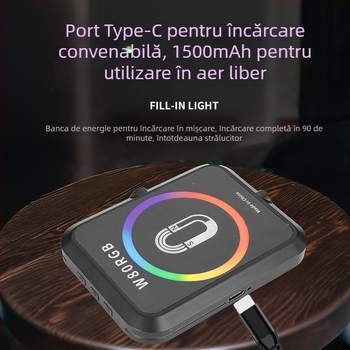 Lumină LED magnetică pentru telefoane mobile, iluminator portabil pentru live și selfie, 5W, baterie încorporată, model W80RGB
