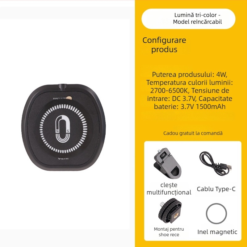 Lumină LED magnetică pentru telefoane mobile, iluminator portabil pentru live și selfie, 5W, baterie încorporată, model W80RGB