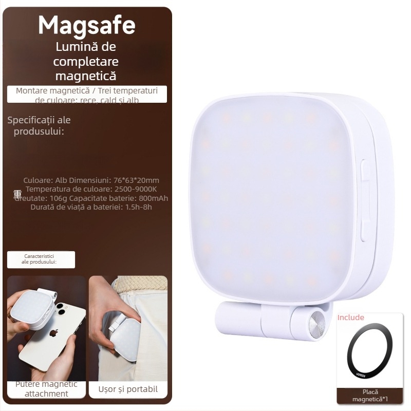 Lumină LED pentru telefon cu temperatură a culorii în trei trepte, compatibil MagSafe, iluminare pentru selfie, portabilă