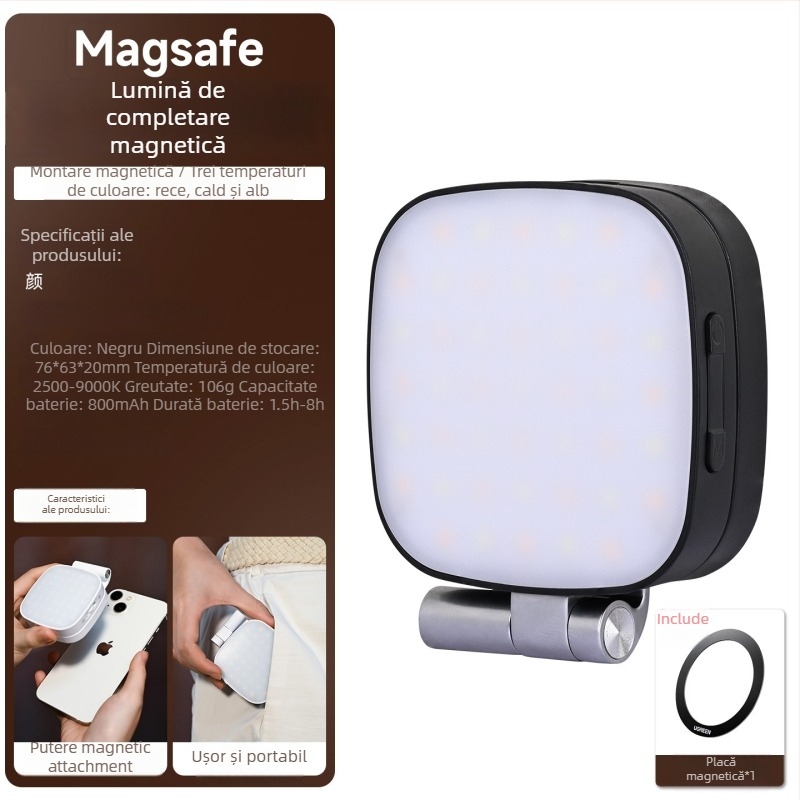 Lumină LED pentru telefon cu temperatură a culorii în trei trepte, compatibil MagSafe, iluminare pentru selfie, portabilă