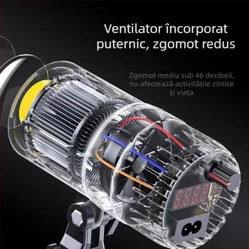 Lumină portabilă pentru fotografie cu sursă COB, priză E27, alimentare 24V/3A, reglabilă în intensitate și temperatură a culorii
