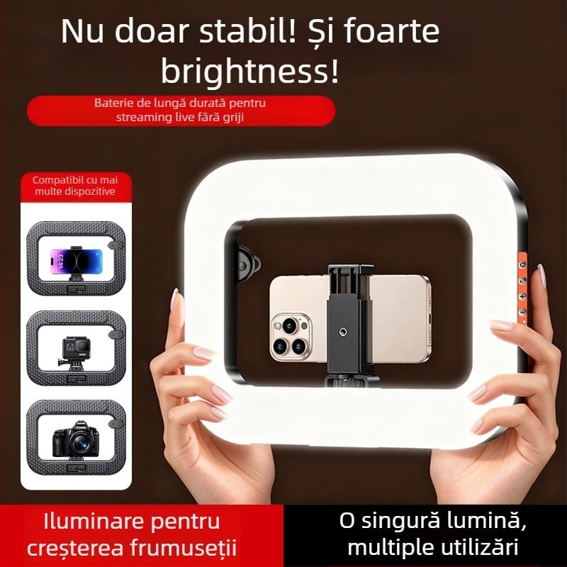 Lampa LED inelar portabilă pentru selfie și live pe telefon, cu baterie încorporată, alimentare 5V, putere 10–50W