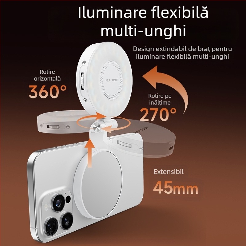 Lumină LED pentru selfie cu oglindă de machiaj – pliabilă, manevrabilă, trei temperaturi de culoare, reglabilă 2500K–9900K, model Ym28