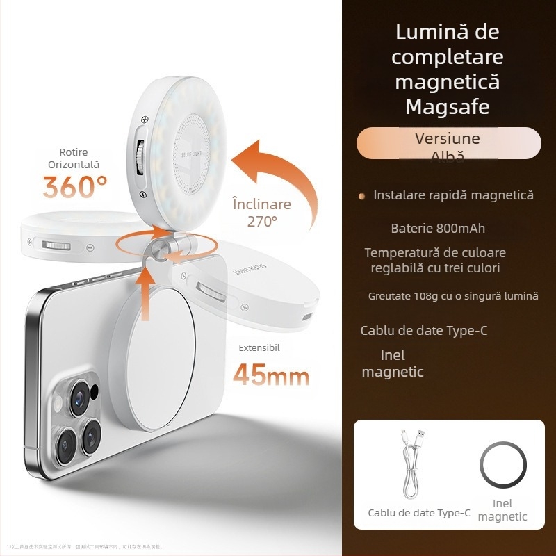 Lumină LED pentru selfie cu oglindă de machiaj – pliabilă, manevrabilă, trei temperaturi de culoare, reglabilă 2500K–9900K, model Ym28