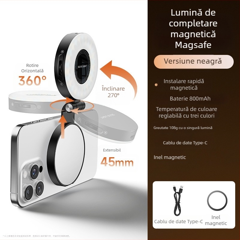 Lumină LED pentru selfie cu oglindă de machiaj – pliabilă, manevrabilă, trei temperaturi de culoare, reglabilă 2500K–9900K, model Ym28