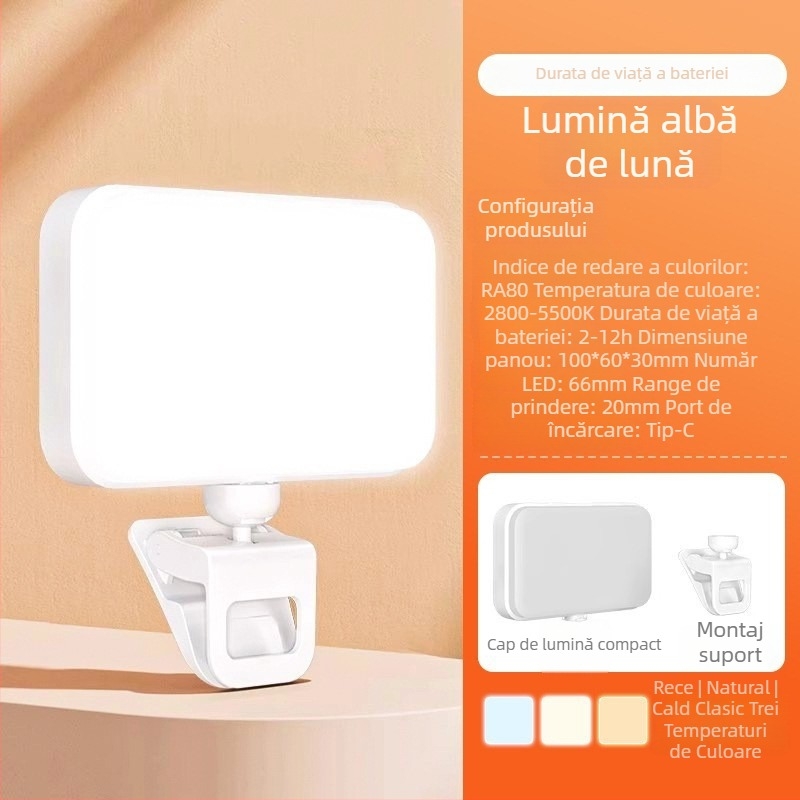 Lumină LED pentru umplere F6, manevrabilă, 4W, 5V, trei temperaturi de culoare
