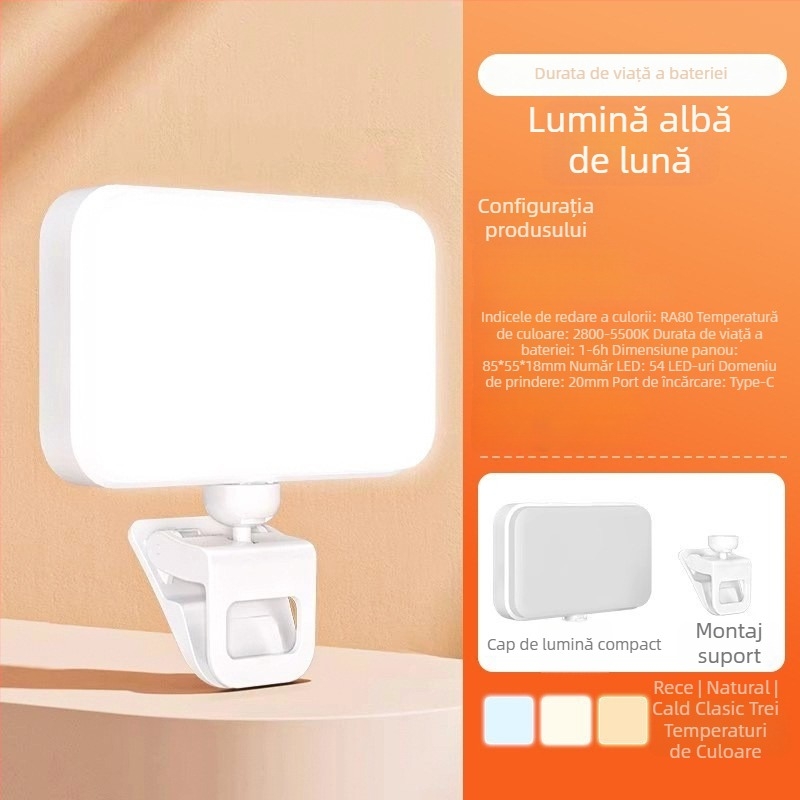 Lumină LED pentru umplere F6, manevrabilă, 4W, 5V, trei temperaturi de culoare