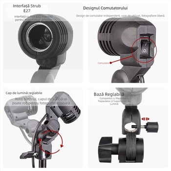 Lumină portabilă pentru fotografie cu soclu E27 – Lumină LED de umplere pentru streaming live și filmare (90-240V; rază 3-5 m)