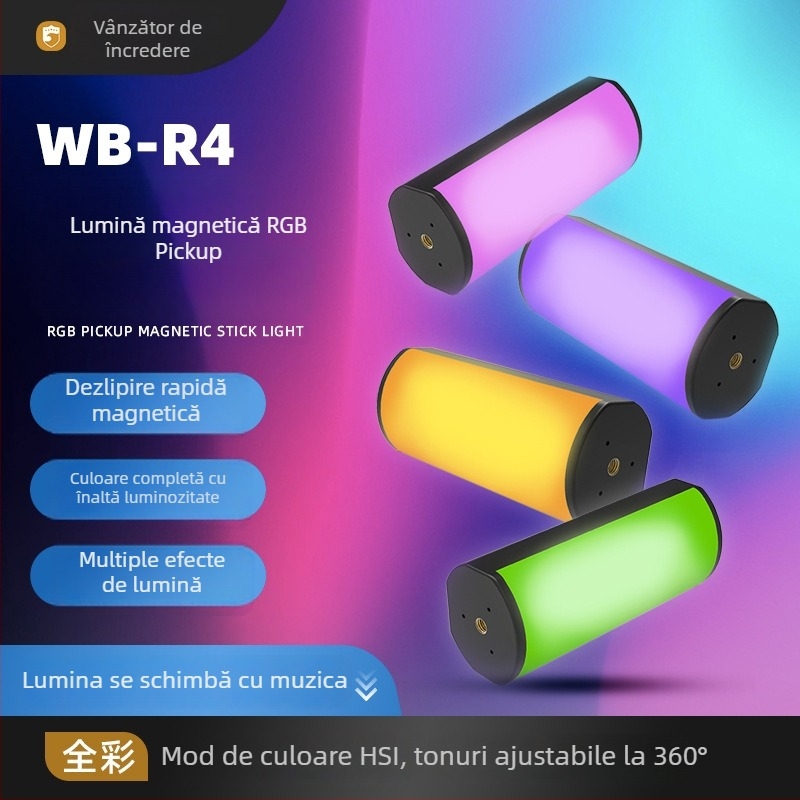 Mini Lumină de Umplere Magnetică RGB WB-R4, Lampa de birou portabilă pentru streaming live și fotografie, 3.7V, <10W